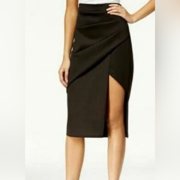 Bar III Black Asymmetrical layer Front slit Pencil cut Trendy Skirts - Picture 5 of 6